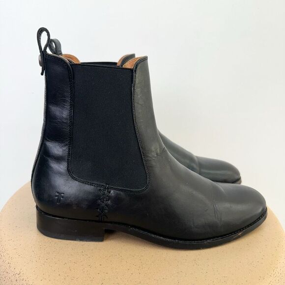 Frye Women’s Melissa Black Leather Chelsea Boot Whipstitch Elastic Gore Detail - Picture 14 of 16